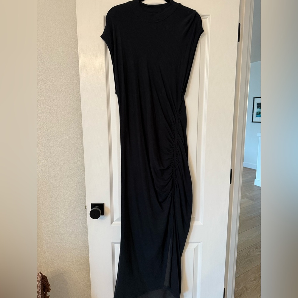 Daily Practice From Fire Black Ruched Midi Dress